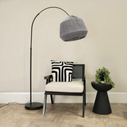 Valuelights Louis Black Arched Curved Floor Lamp With Grey Rope Dome Lamp Shade And Led Bulb - thumbnail 3