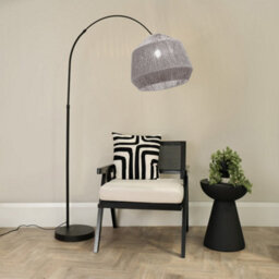 Valuelights Louis Black Arched Curved Floor Lamp With Grey Rope Dome Lamp Shade And Led Bulb - thumbnail 1