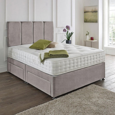 Dining Tables Zanzibar Headboard Divan Set , 2 Drawer On Same Side With Sprung 1500 Comfort Mattress - Chenille Grey - King - image 1
