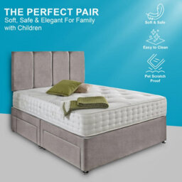 Dining Tables Zanzibar Headboard Divan Set , 2 Drawer On Same Side With Sprung 1500 Comfort Mattress - Chenille Grey - King - thumbnail 2