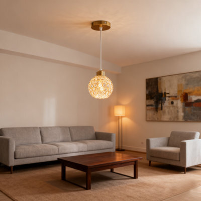 Living And Home Ceiling Chandelier With Gold Wire Frame And Glass Lampshade, Spherical Chandelier E27 - image 1