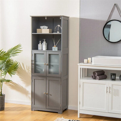 Wood Tall Storage Cabinet 2 Doors Display Organizer Freestanding - image 1