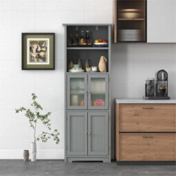 Wood Tall Storage Cabinet 2 Doors Display Organizer Freestanding - thumbnail 4