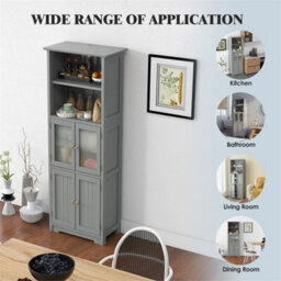 Wood Tall Storage Cabinet 2 Doors Display Organizer Freestanding - thumbnail 7