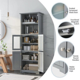 Wood Tall Storage Cabinet 2 Doors Display Organizer Freestanding - thumbnail 5