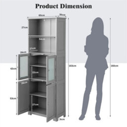 Wood Tall Storage Cabinet 2 Doors Display Organizer Freestanding - thumbnail 2