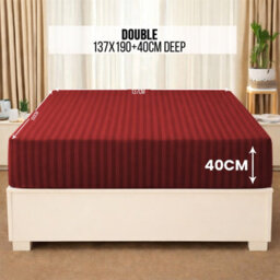 Aspire Homeware Burgundy Stripe Fitted Sheet 40Cm Extra Deep-100%microfiber Fitted Bed Sheets Double, (L)190Cmx(W)137Cm - thumbnail 6
