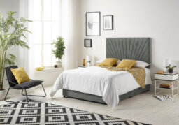 "Somnior Beds Platinum Divan Bed Set With 4 Drawers With Mattress & 30"" Headboard - Linen Fabric, Grey, 5Ft King" - thumbnail 1