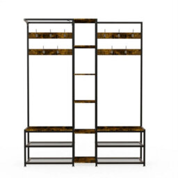 Industrial Coat Stand Rack With Hooks & Shoe Bench Free Standing Hall Tree - thumbnail 6
