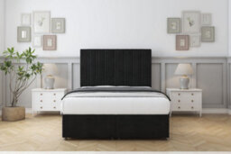 "Comfort Lorenzo Black Plush Ottoman Bed Base With 26"" Strutted Headboard 4'6 Double"