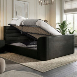 Chicago Black Leather Ottoman Storage Tv Bed Frame - 5Ft King Size - thumbnail 2