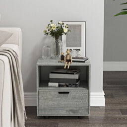 Urbn-Living Urbnliving Height 43Cm 1 Drawer Wooden Bedside Table Ash Grey Set Colour Cabinet Bedroom Furniture Storage Nightstand