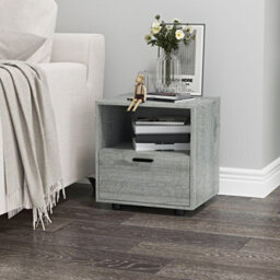 Urbn-Living Urbnliving Height 43Cm 1 Drawer Wooden Bedside Table Ash Grey Set Colour Cabinet Bedroom Furniture Storage Nightstand - thumbnail 3