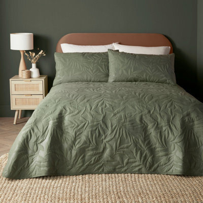 Serene Luana Dark Green Floral Pinsonic Microfibre Warm And Cosy Bedspread - image 1