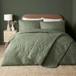 Serene Luana Dark Green Floral Pinsonic Microfibre Warm And Cosy Bedspread - thumbnail 2