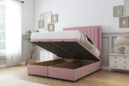"Sloomy Pemberton Pink Plush Ottoman Bed Base With 26"" Strutted Headboard 5' King"