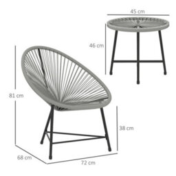 Wyld Haus Nibaco 3-Piece Outdoor Rattan Rope Bistro Set With Glass Top Table, Black Grey, 2 Seats - thumbnail 3