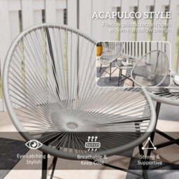Wyld Haus Nibaco 3-Piece Outdoor Rattan Rope Bistro Set With Glass Top Table, Black Grey, 2 Seats - thumbnail 4