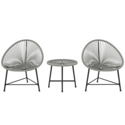 Wyld Haus Nibaco 3-Piece Outdoor Rattan Rope Bistro Set With Glass Top Table, Black Grey, 2 Seats - thumbnail 2