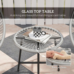 Wyld Haus Nibaco 3-Piece Outdoor Rattan Rope Bistro Set With Glass Top Table, Black Grey, 2 Seats - thumbnail 5