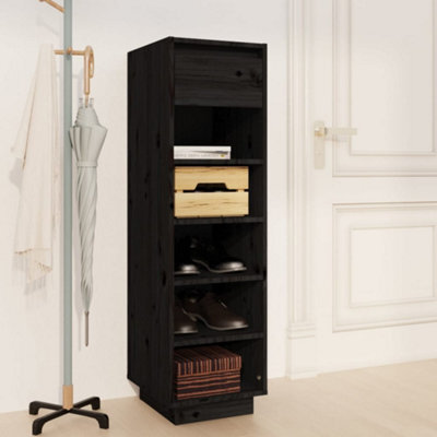 Berkfield Shoe Cabinet Black 34X30X105 Cm Solid Wood Pine - image 1
