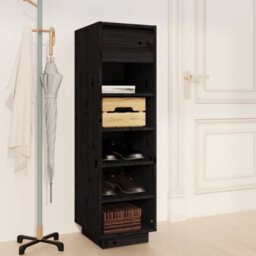 Berkfield Shoe Cabinet Black 34X30X105 Cm Solid Wood Pine - thumbnail 1