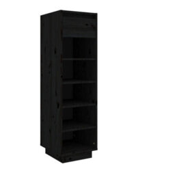 Berkfield Shoe Cabinet Black 34X30X105 Cm Solid Wood Pine - thumbnail 2