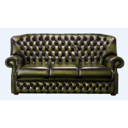 Chesterfield 3 Seater Antique Olive Green Leather Sofa Bespoke In Monks Style - thumbnail 1