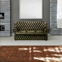 Chesterfield 3 Seater Antique Olive Green Leather Sofa Bespoke In Monks Style - thumbnail 3