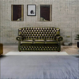 Chesterfield 3 Seater Antique Olive Green Leather Sofa Bespoke In Monks Style - thumbnail 2