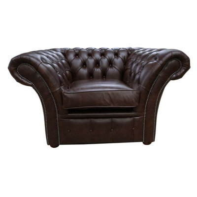 Chesterfield Club Chair New England Dark Brown Leather In Balmoral Style - image 1