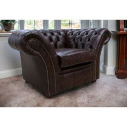 Chesterfield Club Chair New England Dark Brown Leather In Balmoral Style - thumbnail 2