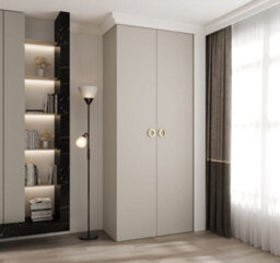 Arte Elegant Cashmere Como I Hinged Door Wardrobe H2460mm W1000mm D500mm, Eight Shelves, Hanging Rail, Gold Handles - thumbnail 2