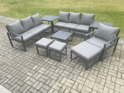 Fimous Aluminium Outdoor Lounge Sofa Set Garden Furniture Sets With Square Coffee Table Chair 3 Footstools 2 Side Tables - thumbnail 2