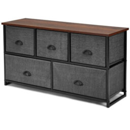 2-Tier Fabric Storage Organizer 5 Drawers Cabinet Chest Of Drawers Black - thumbnail 1