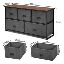 2-Tier Fabric Storage Organizer 5 Drawers Cabinet Chest Of Drawers Black - thumbnail 2