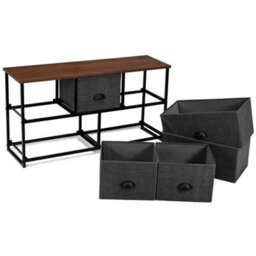 2-Tier Fabric Storage Organizer 5 Drawers Cabinet Chest Of Drawers Black - thumbnail 3