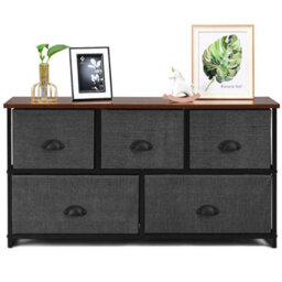 2-Tier Fabric Storage Organizer 5 Drawers Cabinet Chest Of Drawers Black - thumbnail 4