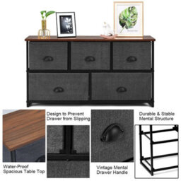 2-Tier Fabric Storage Organizer 5 Drawers Cabinet Chest Of Drawers Black - thumbnail 5