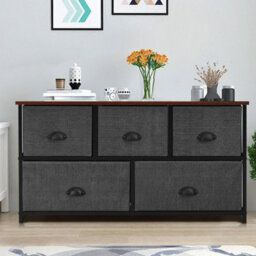 2-Tier Fabric Storage Organizer 5 Drawers Cabinet Chest Of Drawers Black - thumbnail 6
