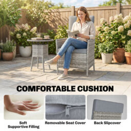 Outsunny Rattan Bistro Set, Reclining Garden Chairs And Table, Light Grey - thumbnail 6