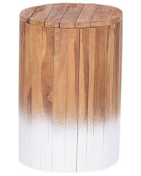 Beliani Teak Bedside Table Rustic 30Cm Light Brown With White Base - thumbnail 1