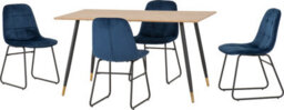 Seconique Hamilton Dining Set With 4 Lukas Chairs Medium Oak Effect Blue Velvet Chairs