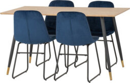 Seconique Hamilton Dining Set With 4 Lukas Chairs Medium Oak Effect Blue Velvet Chairs - thumbnail 3