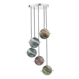 DAR Cygnus 5 Light Cluster Pendant Polished Chrome And Planet Style Glass - thumbnail 2