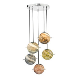 DAR Cygnus 5 Light Cluster Pendant Polished Chrome And Planet Style Glass - thumbnail 3