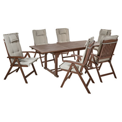Beliani Garden Dining Set 6 Seater Amantea With Cushions Acacia Wood Taupe - image 1