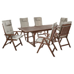 Beliani Garden Dining Set 6 Seater Amantea With Cushions Acacia Wood Taupe - thumbnail 1