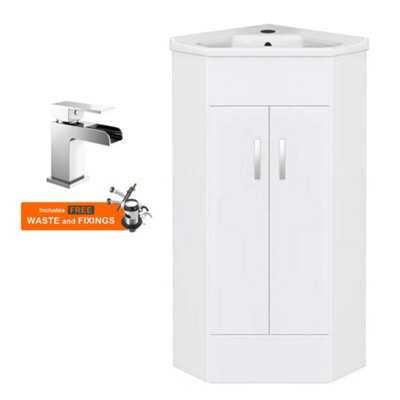 FNX Bathrooms Bubly Bathrooms™ Two Door Corner Vanity Unit & Basin Sink - 555mm - Gloss White With Chrome Tap - image 1
