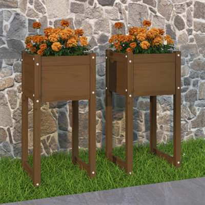 Berkfield Planters 2 Pcs Honey Brown 40X40X81 Cm Solid Wood Pine - image 1